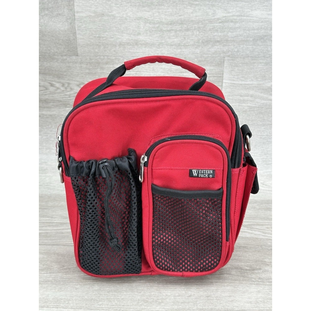 Western Pack Red Black Utility Bag Travel Organizer Lunch Box Style